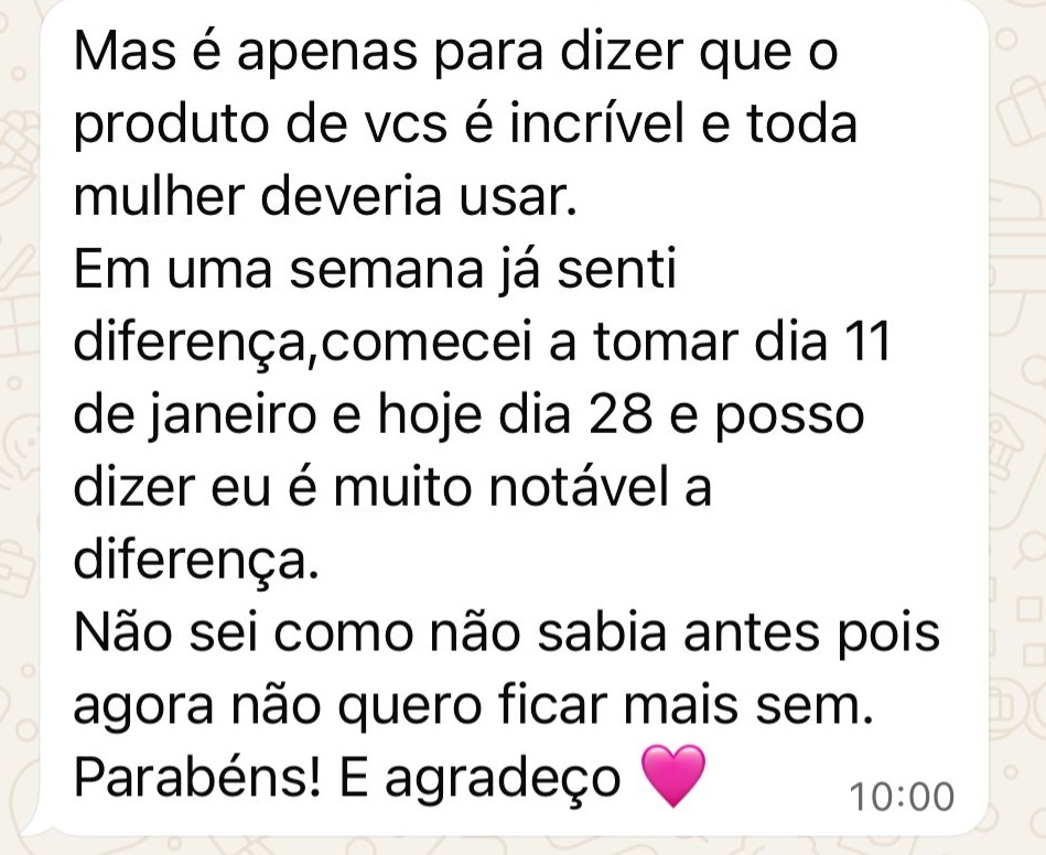 Comentário real de cliente FloraBe via WhatsApp